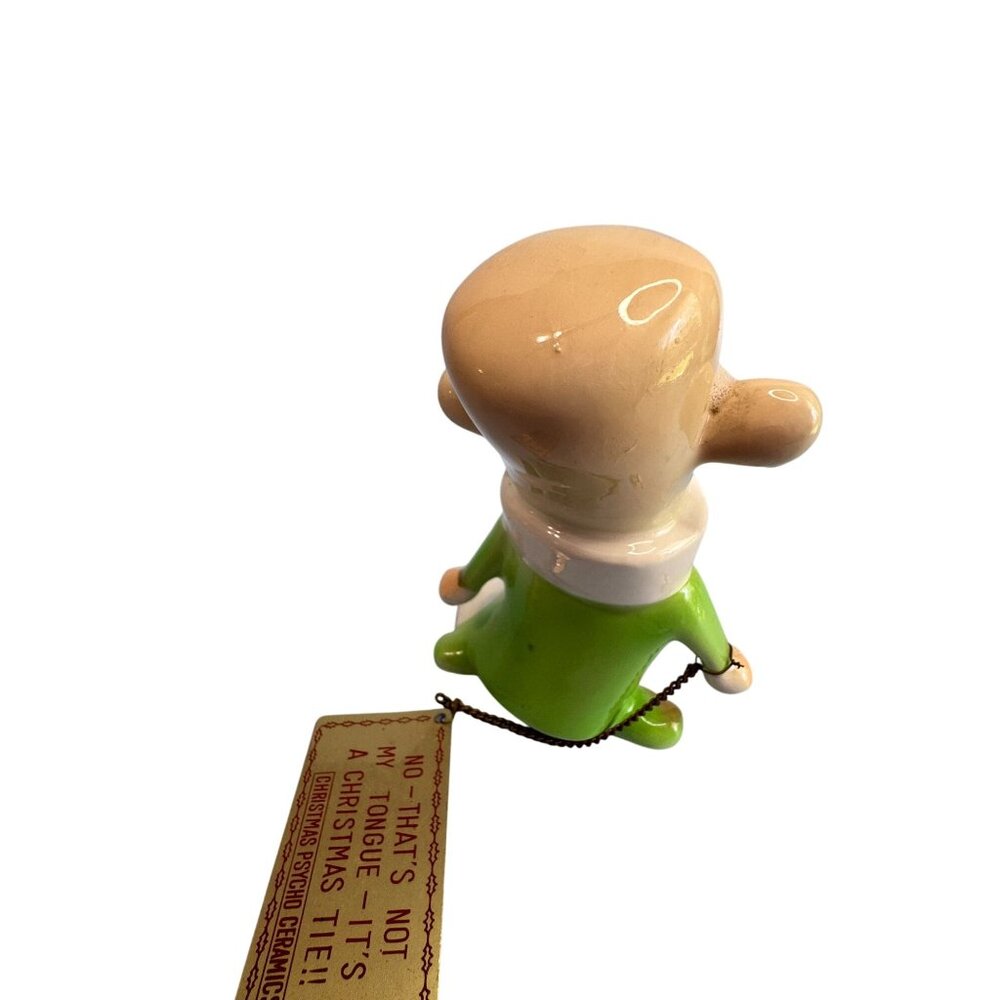 Rare Kreiss Psycho Ceramics Xmas Figurine w/ Sign Christmas Tie 1960s Japan 5" - Picture 3 of 5
